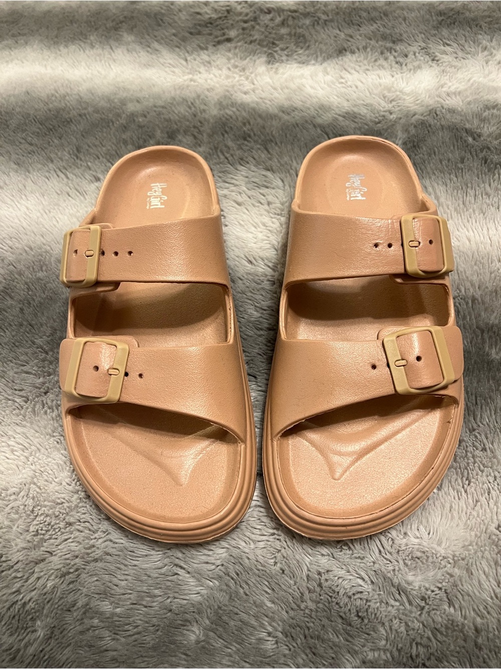 Corkys Hey Girl Women's Double Buckle Slide Sandals in Nude Tan New